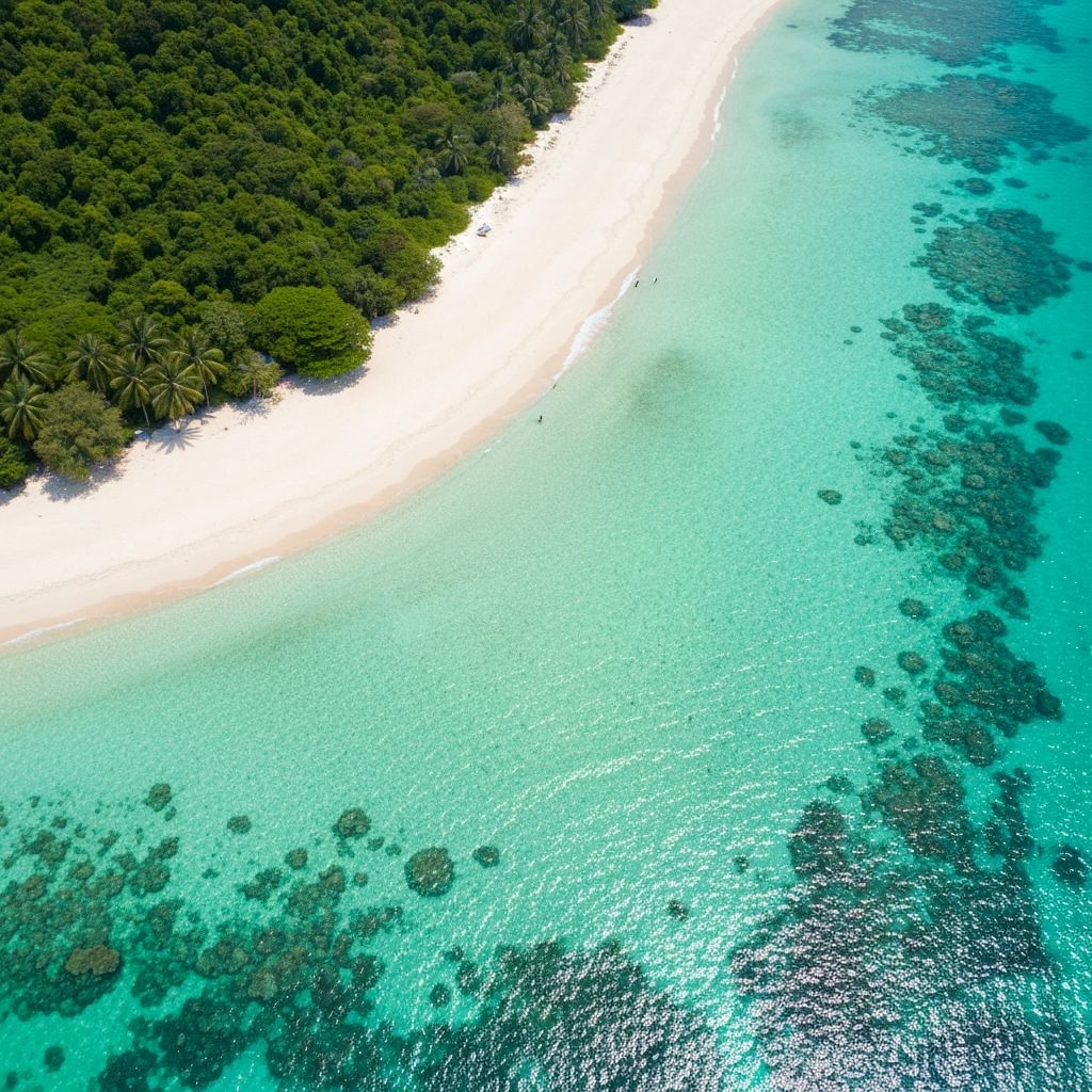 Pristine secluded island with white sand and turquoise water